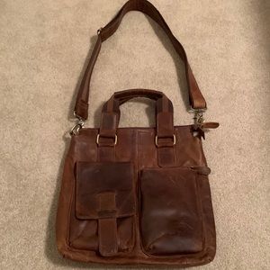 Leather Indiana Jones distressed type of tote satchel Bag. Preloved Unisex